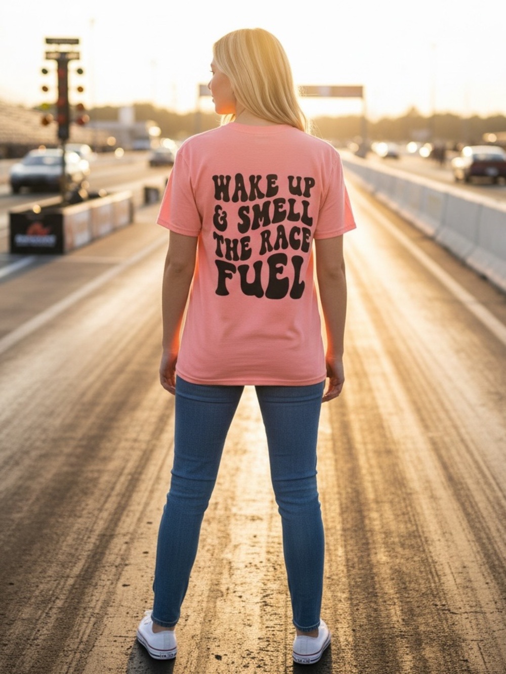 Wake Up & Smell The Race Fuel // Pink Graphic Tee // Womens